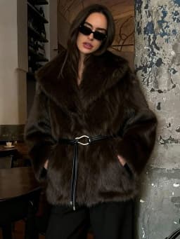 Women Winter Faux Fur Coat Fluffy Warm Long Belted Dark Brown 2026 New Elegant Old Money Luxury Outerwear