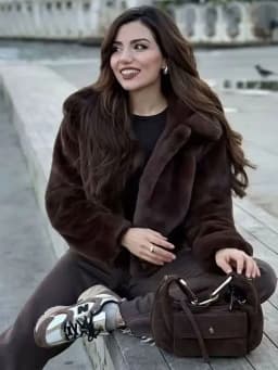 HH Winter Women's Fashion Faux Fur Warm Coats Solid Long Sleeves Lapel Single Breasted Pockets Chic Coat Vintage Outerwear