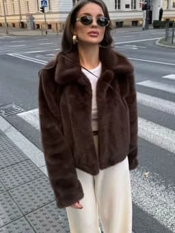 HH Winter Women's Fashion Faux Fur Warm Coats Solid Long Sleeves Lapel Single Breasted Pockets Chic Coat Vintage Outerwear
