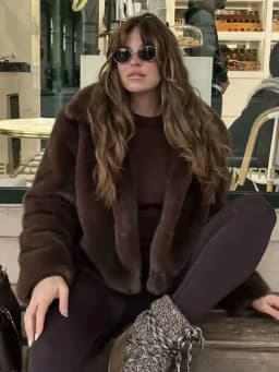 HH Winter Women's Fashion Faux Fur Warm Coats Solid Long Sleeves Lapel Single Breasted Pockets Chic Coat Vintage Outerwear