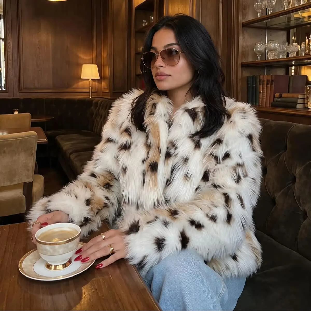 Women Winter Faux Fur Coat Snow Leopard Print Fluffy Short White Warm 2026 New Y2K Old Money Streetwear Outerwear