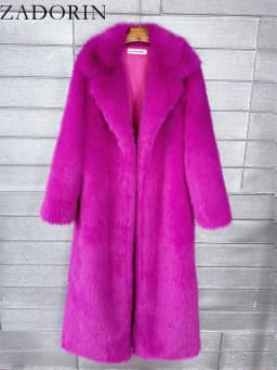 ZADORIN 130cm Super Long Fluffy Faux Fur Coat Woman Jacket Winter Lapel Thicken White Faux Fur Coats Jacket for Women Outerwears