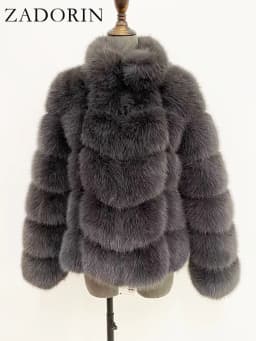 ZADORIN Winter Fur Coats Women Stand Collar Splicing Long Sleeve Fluffy Faux Fur Coat Luxury Thick Warm Fur Jacket Chic Overcoat