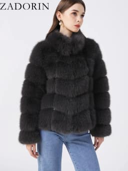 ZADORIN Winter Fur Coats Women Stand Collar Splicing Long Sleeve Fluffy Faux Fur Coat Luxury Thick Warm Fur Jacket Chic Overcoat