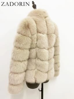 ZADORIN Winter Fur Coats Women Stand Collar Splicing Long Sleeve Fluffy Faux Fur Coat Luxury Thick Warm Fur Jacket Chic Overcoat