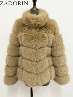 ZADORIN Winter Fur Coats Women Stand Collar Splicing Long Sleeve Fluffy Faux Fur Coat Luxury Thick Warm Fur Jacket Chic Overcoat
