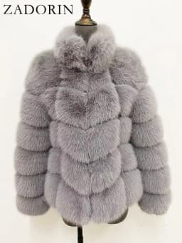 ZADORIN Winter Fur Coats Women Stand Collar Splicing Long Sleeve Fluffy Faux Fur Coat Luxury Thick Warm Fur Jacket Chic Overcoat