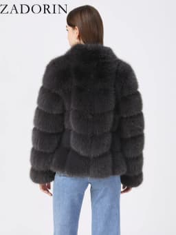 ZADORIN Winter Fur Coats Women Stand Collar Splicing Long Sleeve Fluffy Faux Fur Coat Luxury Thick Warm Fur Jacket Chic Overcoat