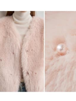 AMII Minimalist 2026 Winter New Women's Commuter V-neck Handmade Beaded Imitation Mink Fur Loose Warm Plush Jacket 12424021