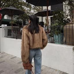 Women Winter 2026 Faux Fur Coat Camel Fluffy Plush Cropped Jacket Open Front Outwear