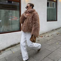 Women Winter 2026 Curly Faux Fur Coat Warm Fluffy Plush Jacket Lapel Brown Outerwear