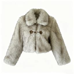 Women's Faux Fur Coat Cropped Fluffy Plush Lapel Collar Grey Warm Winter Jacket Elegant Luxe Chic Quiet Luxury