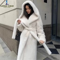 Winter Women High Quality Hooded Faux Fur Coat Luxury Long Fur Coat Loose OverCoat Thick Warm Plus Size Female Plush Coats