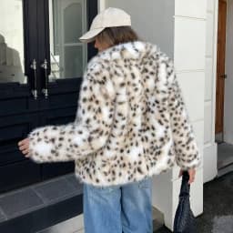 Women Winter Faux Fur Coat Snow Leopard Print Fluffy Short Jacket 2026 New Y2K Streetwear Vintage Outerwear