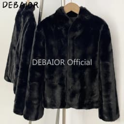 OFTBUY Women's New Autumn Winter Faux Mink Fur Coat Stand Collar Short Plush Luxury Vegan Fur Jacket Fake Fur Outerwear