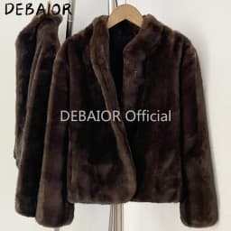 OFTBUY Women's New Autumn Winter Faux Mink Fur Coat Stand Collar Short Plush Luxury Vegan Fur Jacket Fake Fur Outerwear