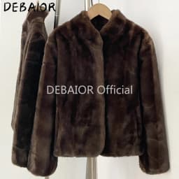 OFTBUY Women's New Autumn Winter Faux Mink Fur Coat Stand Collar Short Plush Luxury Vegan Fur Jacket Fake Fur Outerwear