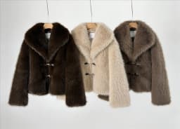 Women's Faux Fur Coat Fluffy Lapel Collar Buckle Detail Grey Short Warm Winter Jacket Elegant Luxe Chic Outerwear