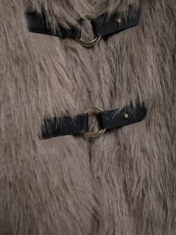 Women's Faux Fur Coat Fluffy Lapel Collar Buckle Detail Grey Short Warm Winter Jacket Elegant Luxe Chic Outerwear