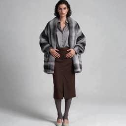 Women Grey Black Gradient Faux Fur Shawl Cape with Side Pockets, Winter Warm Elegant Bridal Evening Commuter Layering Outerwear