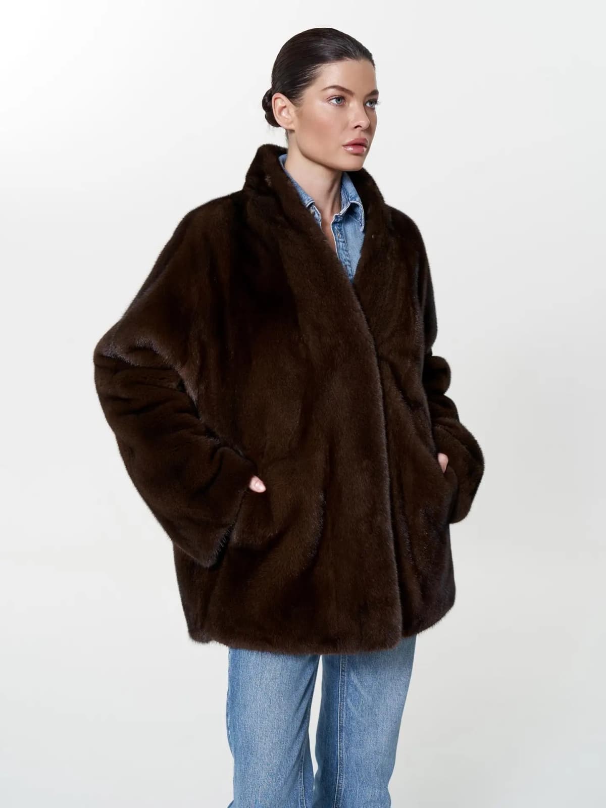 Women Winter Faux Fur Coat 2026 Warm Dark Brown Fluffy Plush Jacket Lapel Open Front Outerwear