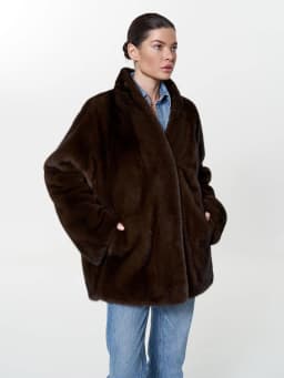Women Winter Faux Fur Coat 2026 Warm Dark Brown Fluffy Plush Jacket Lapel Open Front Outerwear