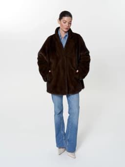 Women Winter Faux Fur Coat 2026 Warm Dark Brown Fluffy Plush Jacket Lapel Open Front Outerwear