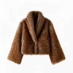 Women Winter Faux Fur Coat 2026 Warm Chestnut Fluffy Plush Cropped Jacket Lapel Open Front Outerwear