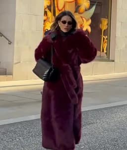 Women Winter Long Faux Fur Coat 2026 Warm Burgundy Belted Maxi Jacket Lapel Plush Overcoat Elegant Luxury Outwear