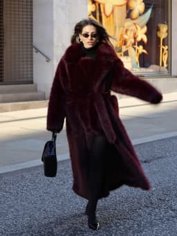 Women Winter Long Faux Fur Coat 2026 Warm Burgundy Belted Maxi Jacket Lapel Plush Overcoat Elegant Luxury Outwear