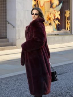 Women Winter Long Faux Fur Coat 2026 Warm Burgundy Belted Maxi Jacket Lapel Plush Overcoat Elegant Luxury Outwear