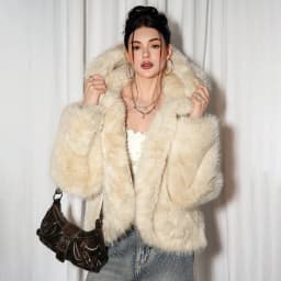IG Women Hooded Faux Fur Short Coat, Open Front Oversized Loose Fit, Long Sleeve Winter Warm Fluffy Casual Outerwear Streetwear