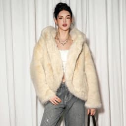 IG Women Hooded Faux Fur Short Coat, Open Front Oversized Loose Fit, Long Sleeve Winter Warm Fluffy Casual Outerwear Streetwear