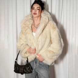 IG Women Hooded Faux Fur Short Coat, Open Front Oversized Loose Fit, Long Sleeve Winter Warm Fluffy Casual Outerwear Streetwear