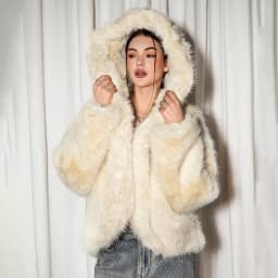 IG Women Hooded Faux Fur Short Coat, Open Front Oversized Loose Fit, Long Sleeve Winter Warm Fluffy Casual Outerwear Streetwear