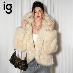 IG Women Hooded Faux Fur Short Coat, Open Front Oversized Loose Fit, Long Sleeve Winter Warm Fluffy Casual Outerwear Streetwear