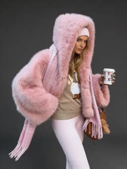 DEAT Fashion Hooded Thick Plush Faux Fox Fur Jackets Women's Long Sleeve Pink Loose Casual Coats Autumn New 7A6345