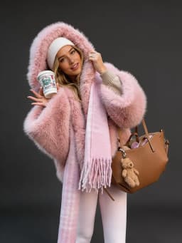 DEAT Fashion Hooded Thick Plush Faux Fox Fur Jackets Women's Long Sleeve Pink Loose Casual Coats Autumn New 7A6345