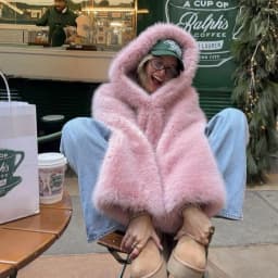 DEAT Fashion Hooded Thick Plush Faux Fox Fur Jackets Women's Long Sleeve Pink Loose Casual Coats Autumn New 7A6345