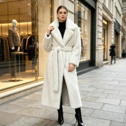 2026 Streetwear Fur Coat Women X-long Faux Mink Fur Overcoat Winter Thicken Turndown Collar Sashes Loose Outerwear Female Coats