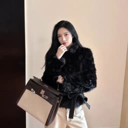 Autumn Winter Women Vintage Stand Collar Covered Buttons Faux Fur Coat Tie Bow Faux Leather Sashes Long Sleeve Warm Outerwear