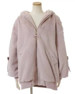Lautaro Autumn Winter Thick Warm Sweet Cute Pink Faux Fur Coat Hoodie Women with Bunny Ears Lace Up Loose Clothes Fluffy Jacket