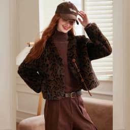 Louis Yao Ladies' Elegant Style Coat 2025 Autumn Winter V-Neck Regular Shoulder Sleeves Faux Mink Fur Pattern Print Women's Coat