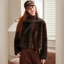 Louis Yao Ladies' Elegant Style Coat 2025 Autumn Winter V-Neck Regular Shoulder Sleeves Faux Mink Fur Pattern Print Women's Coat