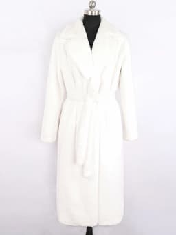 Nerazzurri Winter Long White Black Warm Fluffy Faux Fur Coat Women Long Sleeve Belt Lapel Stylish Korean Fashion without Buttons
