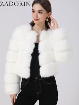 ZADORIN Faux Fur Coats Cropped Fur Top Woman Clothes Winter Luxury Faux Fur Coat Woman Fluffy White Faux Fur Jacket Woman Tops