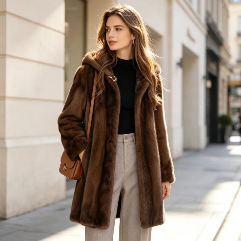 Winter Faux Fur Jacket Women Hooded Mid Length Coat Warm Shaggy Female Casual Outerwear Thick Fluffy Open Stitch Overcoat