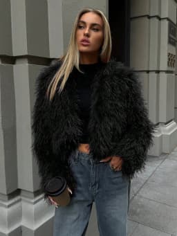 Women Winter Faux Fur Coat Black Cropped Fluffy Shaggy 2026 New Y2K Party Trendy Streetwear Outerwear