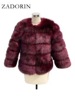ZADORIN High Quality Faux Fox Fur Coat Women Luxury Fluffy Warm 3/4 Sleeve Fur Jacket for Women Winter Short Mink Coat Outerwear