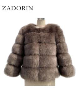 ZADORIN High Quality Faux Fox Fur Coat Women Luxury Fluffy Warm 3/4 Sleeve Fur Jacket for Women Winter Short Mink Coat Outerwear